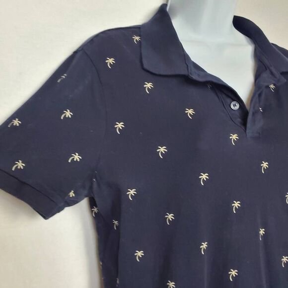 H&M Navy Polo Palm Tree Print Shirt M - Picture 6 of 8